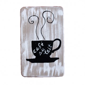      Tablou din lemn, pictat manual - Ceasca de cafea
